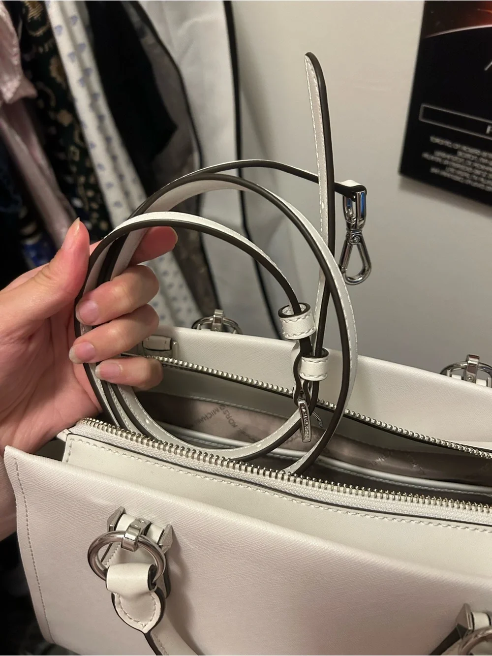 Michael Kors White Saffiano Leather Top-Handle Satchel with Silver Hardware NWOT